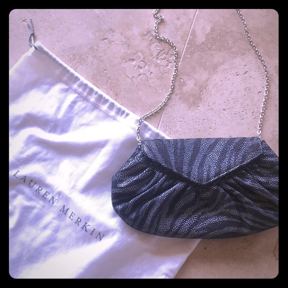 NEW Lauren Merkin Black/Gray Zebra Print Clutch